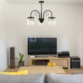 Apliqa Matias 3Lü Siyah Kristalli, Taşlı Modern Tasarım Kristal Salon Avize thumbnail 2