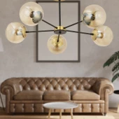 Apliqa Nide 5Li Siyah Eskitme Bal Camlı Modern Genç Odası Yatak Odası Retro Salon Avize thumbnail 1