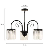 Apliqa Matias 3Lü Siyah Kristalli, Taşlı Modern Tasarım Kristal Salon Avize thumbnail 9