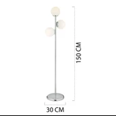 Apliqa Zambak 3 Lü Krom Beyaz Camlı Modern Dekoratif Tasarım Metal Lambader - 9