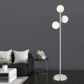 Apliqa Zambak 3 Lü Krom Beyaz Camlı Modern Dekoratif Tasarım Metal Lambader - 1