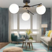 Apliqa Peyda 3'lü Siyah Eskitme Beyaz Camlı Modern Koridor Yatak Odası Salon Avize thumbnail 1