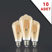Apliqa 10 ADET LED FİLAMANLI E27 RUSTİK AMPUL 6 WATT 2500K GÜN IŞIĞI ST64 - 1