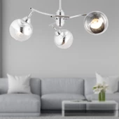 Apliqa Abbey 3'lü Krom Rengi Krom Camlı Yuvarlak Modern Oturma Odası Spot Salon Avize thumbnail 1