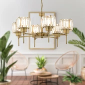 Apliqa Sadem 6'Lı Eskitme Kristalli Taşlı Modern Tasarım Salon-Yatak Odası Kristal Salon Avize thumbnail 1