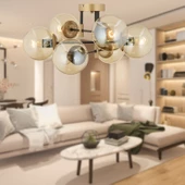 Apliqa Maral 6Lı Siyah Eskitme Bal Camlı Modern Genç Odası Yatak Odası Retro Salon Avize thumbnail 1