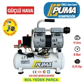 PUMA Sessiz Ve Yağsız 9 Litre. 0,75 Hp. 220 Volt. 8 Bar. Pistonlu Kompresör thumbnail 1