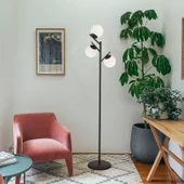 Renji 3Lü Siyah Boyalı Beyaz Camlı Modern Tasarım Metal Lambader thumbnail 2