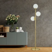 Zambak 3 Lü Eskitme Beyaz Camlı Modern Dekoratif Tasarım Metal Lambader thumbnail 1