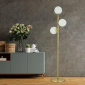 Zambak 3 Lü Eskitme Beyaz Camlı Modern Dekoratif Tasarım Metal Lambader thumbnail 2