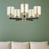 Apliqa Jade 5 Li Avize Eskitme Siyah Boyalı Bal Camlı Modern Genç Odası Yatak Odası Retro Salon Avize thumbnail 2