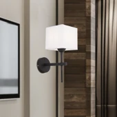 Rory Tekli Beyaz Şapkalı Siyah Duvar Lambası Yatak Odası-yatak Başı-banyo Için Modern Aplik thumbnail 1