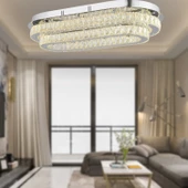Apliqa Valeria 2 Katlı Elips Plafonyer Elips Ledli 3 Renkli  Kristalli Taşlı Modern Tasarım Led Kristal Salon Avize - 1