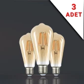 Apliqa 3 ADET LED FİLAMANLI E27 RUSTİK AMPUL 6 WATT 2500K GÜN IŞIĞI ST64 - 1