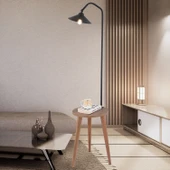 Clifferd Siyah Başlıklı Ahşap Sehpalı Modern  Ayaklı Abajur Lamba Ahşap Lambader thumbnail 1