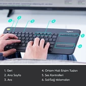 Logitech K400 Plus Touchpad Kablosuz Q Klavye Siyah - 4