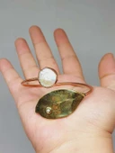 İnci Taşı Yaprak Motifli Bakır Bileklik (52584) thumbnail 2