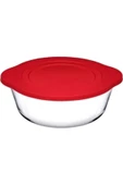 Paşabahçe 59133 Kırmızı Kapaklı Borcam Yuvarlak Tencere Silikon Kapaklı 840 CC 25x22 CM - 2