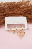 Kadın Kararmaz  Kalp Detaylı Zirkon Küpe Set thumbnail 1