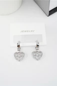 Kadın Vip Seri Baget Zirkon Taşlı Sallantılı Kalp Model Klipsli 2'li Set Küpe thumbnail 3