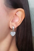 Kadın Vip Seri Baget Zirkon Taşlı Sallantılı Kalp Model Klipsli 2'li Set Küpe thumbnail 2