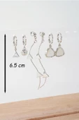 Kadın 6.5 cm Zigzag Sallantılı ve Üçgen Sedefli 6'lı Küpe Seti thumbnail 4