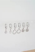 Kadın Zirkon Taşlı Sallantılı Oval Figürlü Klipsli 6'lı Küpe Seti thumbnail 2