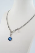 Kadın Özel Tasarım Prenses Zincirli Lacivert Taşlı ve İncili Kolye thumbnail 1