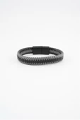 Erkek Hakiki Örme Deri Bileklik  Manyetik Klipsli - 2