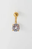 Kadın 316L Anti Alerjenik Topcuklu Oval Baget Zirkon Taşlı Göbek Piercing thumbnail 1