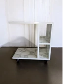 Tekerlekli Yan Sehpa Tekerlekli C Sehpa Beyaz Mermer Desen - 4