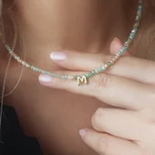 Vaoov 925 Ayar Gümüş Pastel Renkli Kristal Taşlı Harf Kolye thumbnail 7