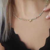 Vaoov 925 Ayar Gümüş Pastel Renkli Kristal Taşlı Harf Kolye thumbnail 6