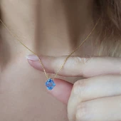 Vaoov 925 Ayar Gümüş Mavi Prizma Swarovski Taşlı Kolye thumbnail 1