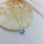 Vaoov 925 Ayar Gümüş Mavi Prizma Swarovski Taşlı Kolye thumbnail 3