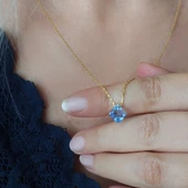 Vaoov 925 Ayar Gümüş Mavi Prizma Swarovski Taşlı Kolye thumbnail 6