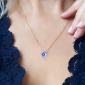 Vaoov 925 Ayar Gümüş Mavi Prizma Swarovski Taşlı Kolye thumbnail 2