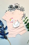 Bebek Yazlık Kısa Kol Şort Tek Parça Çıtçıtlı Tulum Zıbın %100 Pamuk Pembe Kuğu - 3