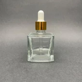 50 Ml Kare Model Cam Damlalıklı Şİşe , Gold Metal Kapaklı , 50 Cc Cam Damlalıklı Köşeli  Şişe x 6 Adet thumbnail 1