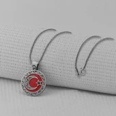 Gravür İşlemeli 925 Ayar Gümüş Küçük Boy Ay Yıldız Kolye thumbnail 2