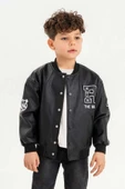 Çıtçıtlı Ribanalı Rock Nakışlı Erkek Çocuk Deri Ceket - 9