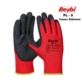 Beybi Nitril Poly PL9 9 Beden Kırmızı Siyah İş Eldiveni 12li Paket Camcı Eldiveni - 1
