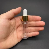 15 Ml Plastik Şeffaf Şişe Cam Damlalıklı  , Gold Metal Kapaklı , 15 Cc Cam Damlalıklı PE Şişe x 10 Adet - 1