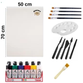50x70 tuval + monalisa akrilik boya seti ipek fırçalı prolüks 6x70 ml - 1