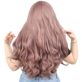 Kahküllü Uzun Dalgalı Fiber Sentetik Peruk - Gül Kurusu thumbnail 4