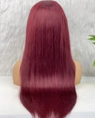 Gerçek Front Lace Tül Peruk - Düz - Koyu Kızıl 70-75cm - 4