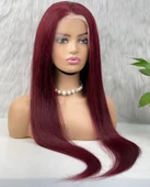 Gerçek Front Lace Tül Peruk - Düz - Koyu Kızıl 70-75cm - 2