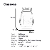 Classone BP-WTX100 Energy Serisi 15.6"Su Geçirmez Kumaş Laptop Notebook Sırt Çantası Siyah thumbnail 7