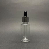 30 Ml Kısa Şeffaf Şişe Cam Damlalıklı  , Gümüş Metal Kapaklı , 30 Cc Cam Damlalıklı PE Şişe x 10 Adet thumbnail 2
