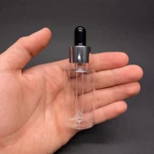 30 Ml Kısa Şeffaf Şişe Cam Damlalıklı  , Gümüş Metal Kapaklı , 30 Cc Cam Damlalıklı PE Şişe x 10 Adet thumbnail 1